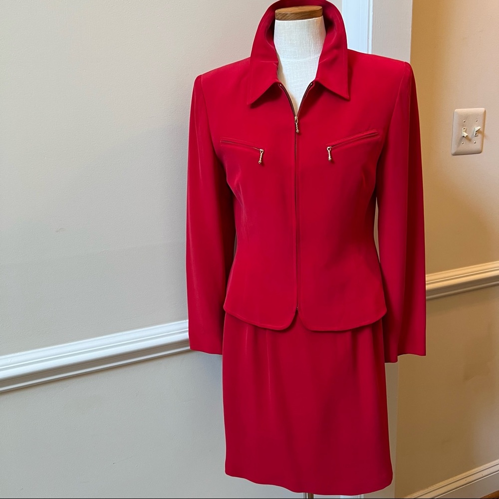 Casual Corners – 2 pc  Day to Evening - Red “Hot” 100% Silk Suit- Skirt/Jacket